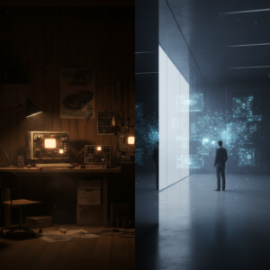 Una persona sentada en una silla de oficina ergonómica trabajando en un portátil, con un fondo de oficina moderno y luminoso.