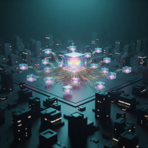 Manos sosteniendo un smartphone con la pantalla en blanco. La persona usa una camisa de manga larga y un reloj en la muñeca izquierda.