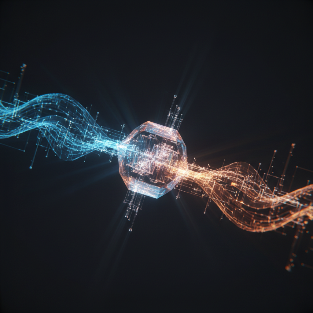 Grupo de cuatro jóvenes profesionales diversos (dos hombres y dos mujeres) en ropa casual de negocios, riendo y colaborando frente a un monitor con gráficos en una oficina abierta.