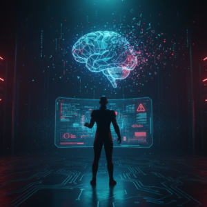 Hombre con gafas concentrado trabajando en un ordenador portátil, con una taza de café blanca a su lado, en un espacio de trabajo compartido o cafetería.