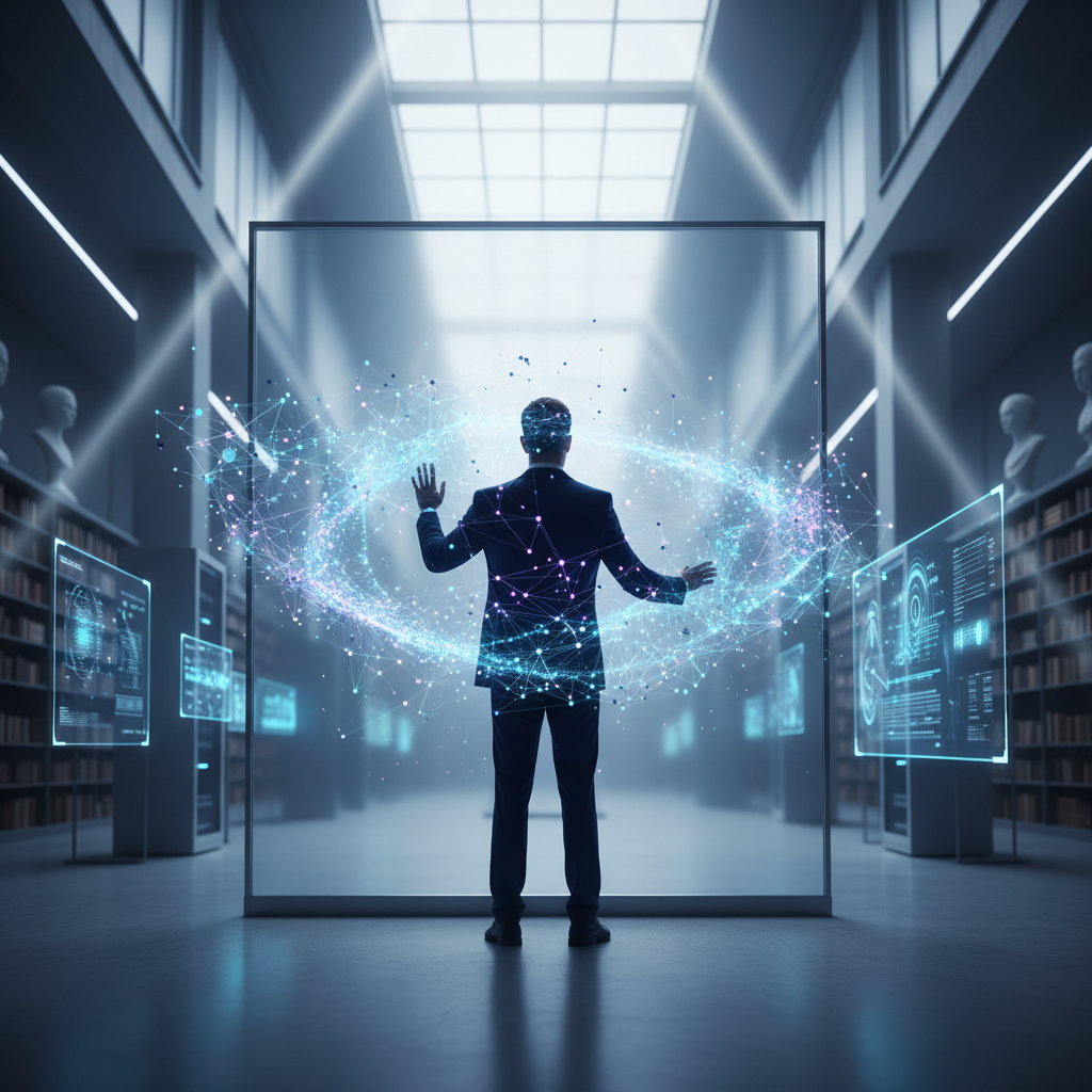 Taza de café con arte latte en forma de corazón sobre una mesa de madera, junto a granos de café y una planta pequeña.