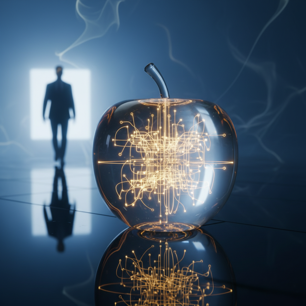 Dos manos sosteniendo un smartphone moderno cuya pantalla muestra una infografía con un diagrama de flujo y elementos de datos visuales en tonos azules.