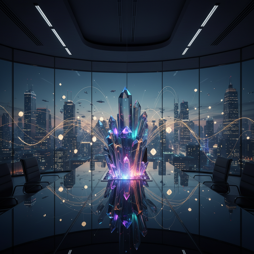 Mujer de negocios sonriendo sosteniendo un teléfono móvil sentada en una terraza soleada con edificios al fondo.