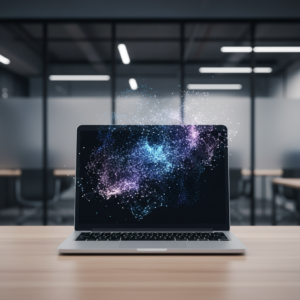 Primer plano de una mano sosteniendo un smartphone con una aplicación colorida en la pantalla, el pulgar listo para interactuar.