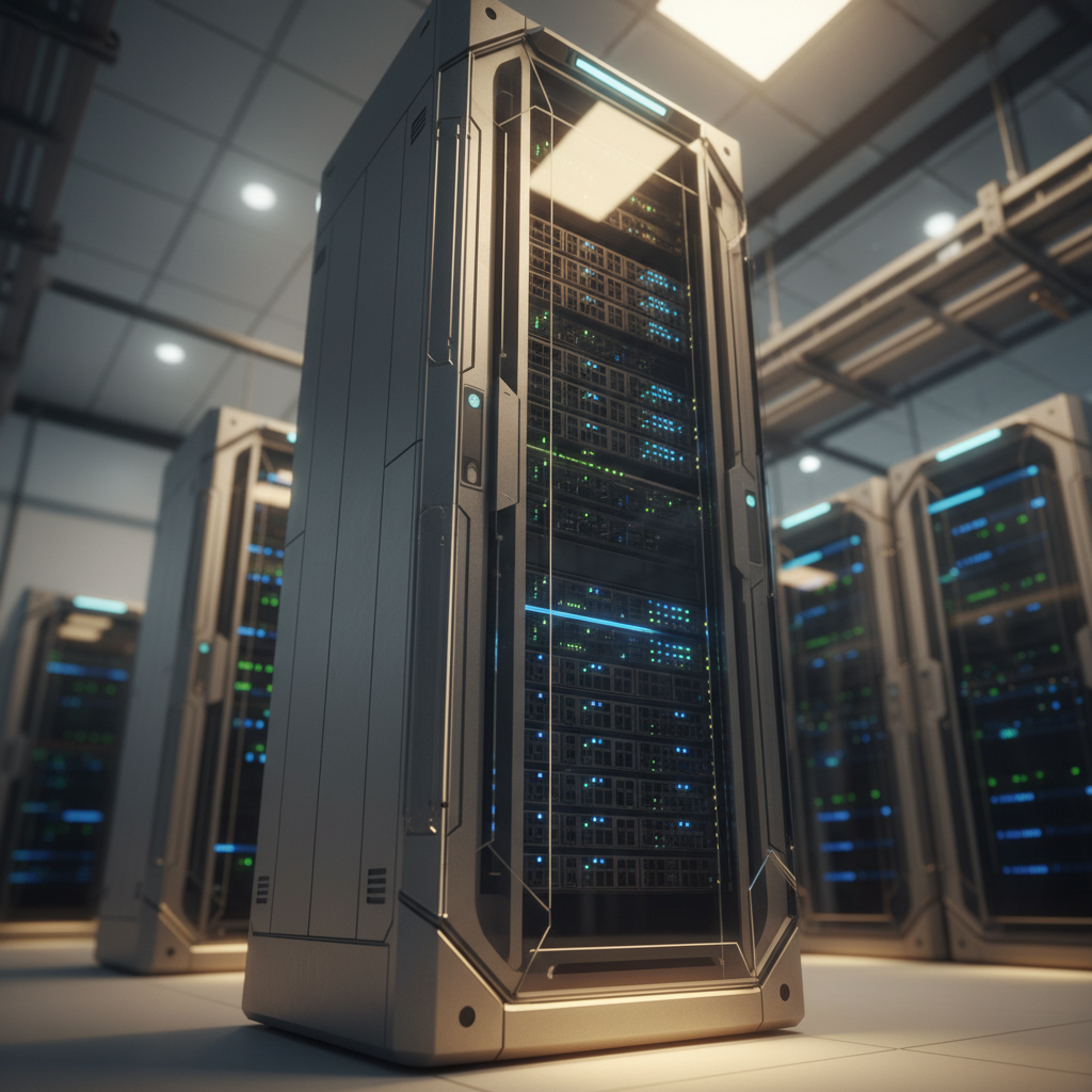 Servidores de alta tecnología en un centro de datos con luces indicadoras led.